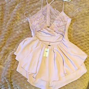 Windsor Lace Detail Pink Romper Dress
